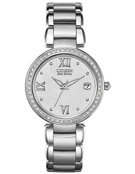 Citizen Signature Marne 49 Diamond Ladies Watch - Embossed White Dial - Steel