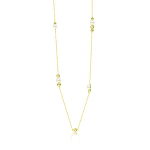 Classy Sterling Silver with Gold Plating and Genuine Freshwater Pearl Station Necklace