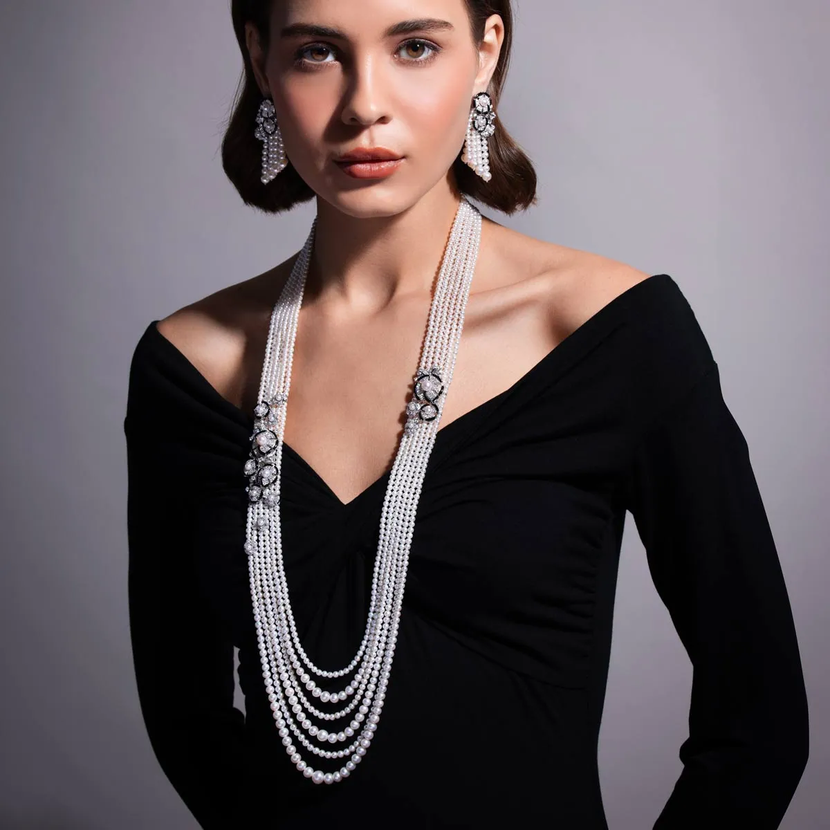 Cleopatra 18K Gold Freshwater Pearl, Diamond and Onyx Necklace