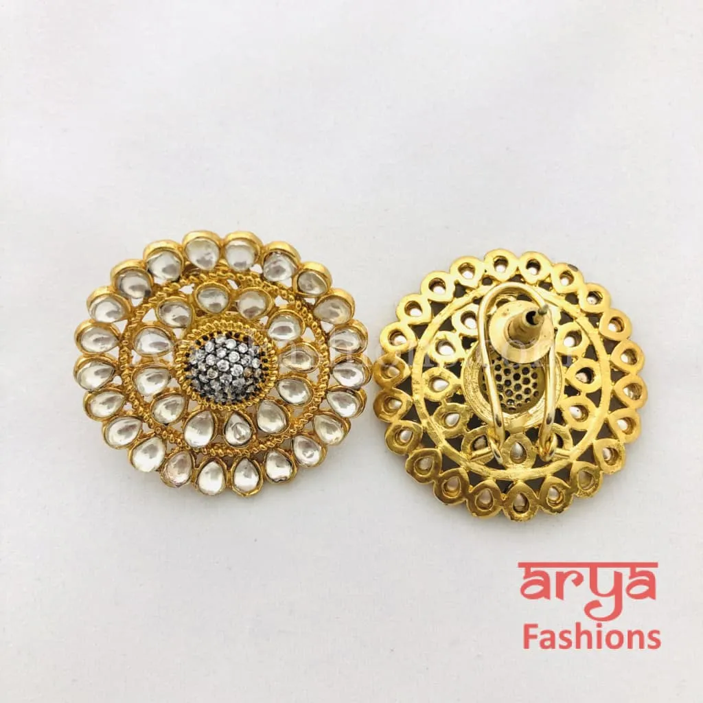 Cubic Zirconia Round Kundan Stud Earrings/Ethnic Earrings