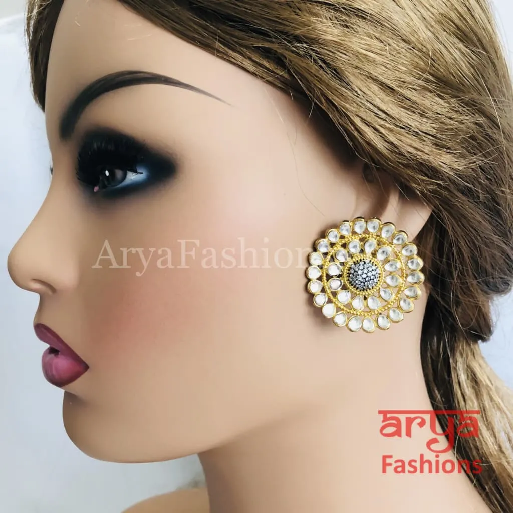 Cubic Zirconia Round Kundan Stud Earrings/Ethnic Earrings