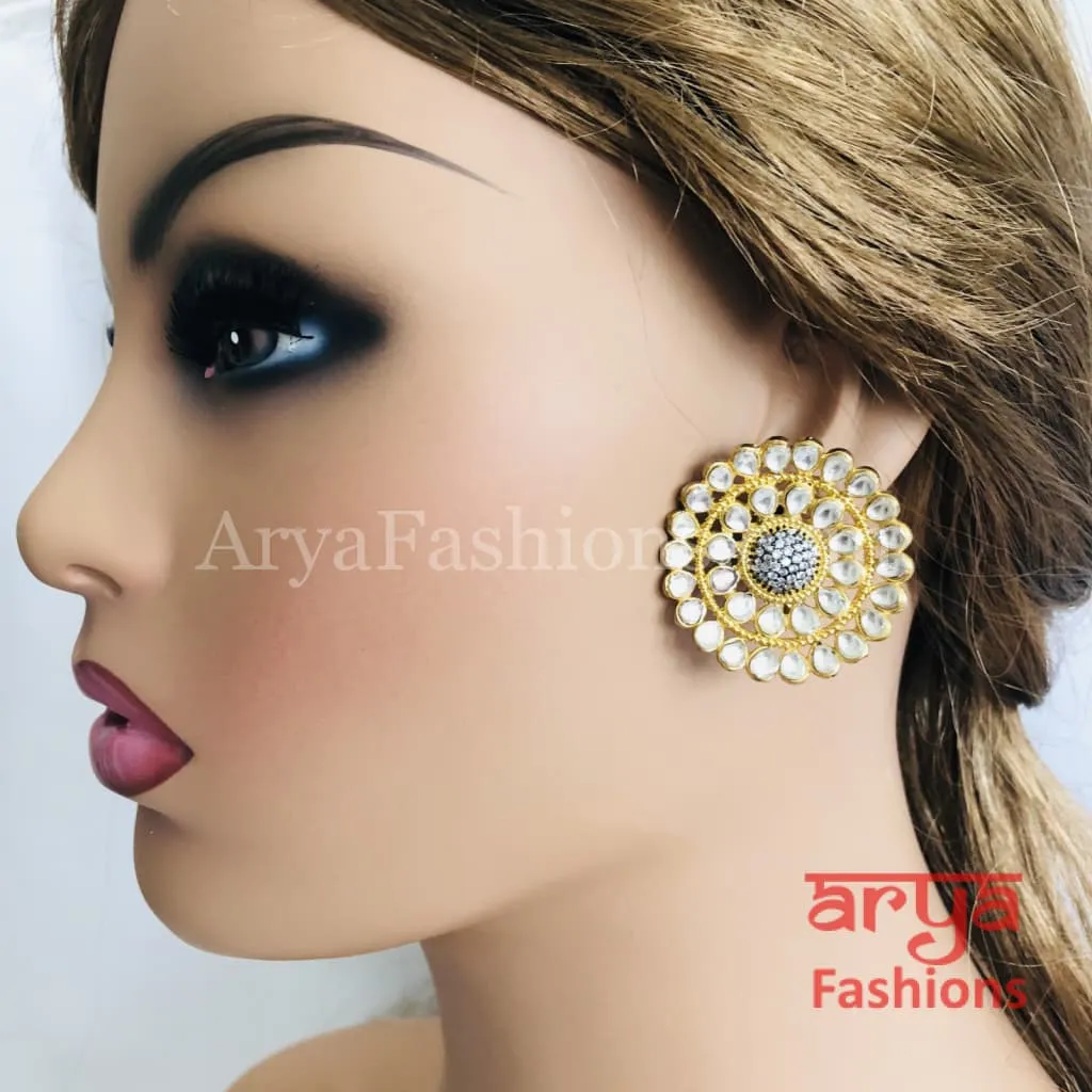 Cubic Zirconia Round Kundan Stud Earrings/Ethnic Earrings