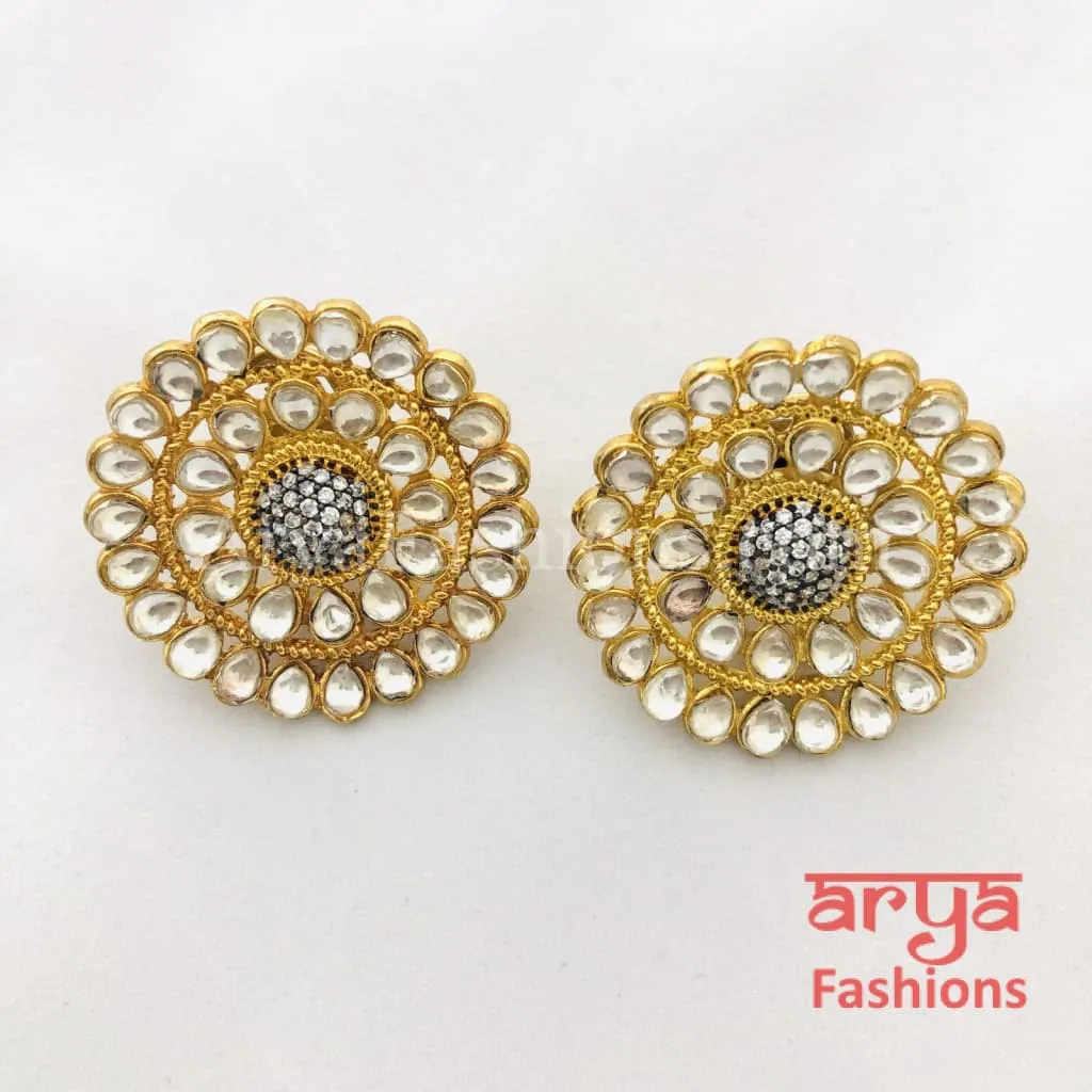 Cubic Zirconia Round Kundan Stud Earrings/Ethnic Earrings