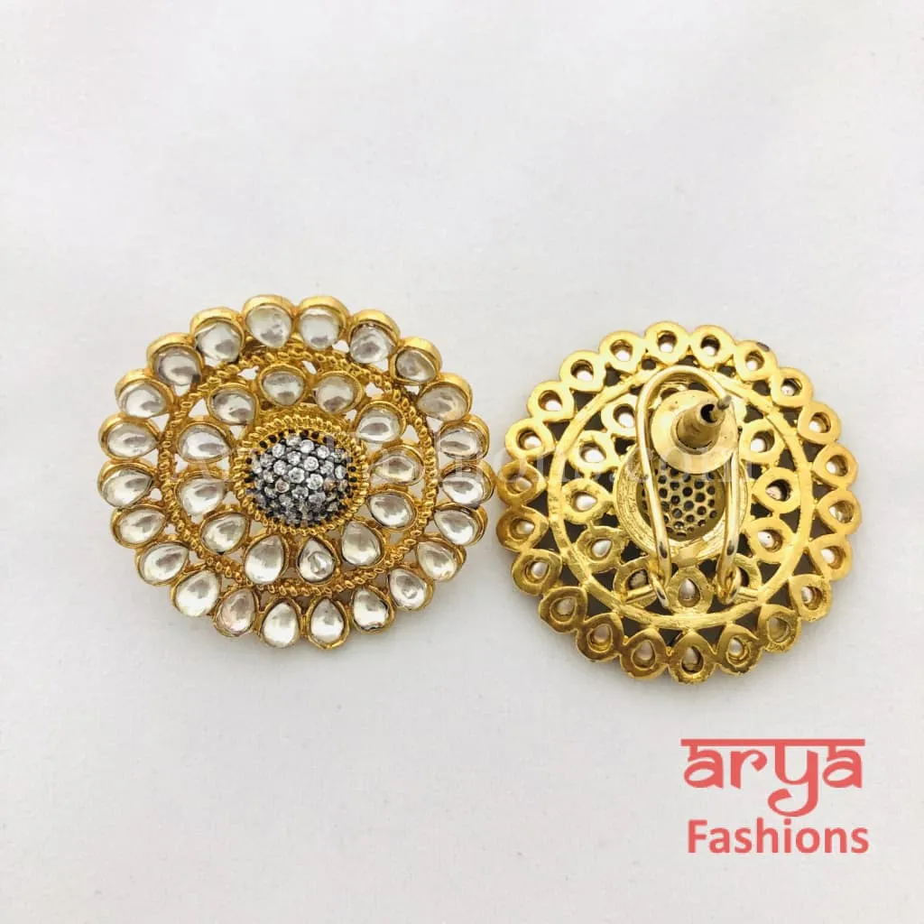 Cubic Zirconia Round Kundan Stud Earrings/Ethnic Earrings