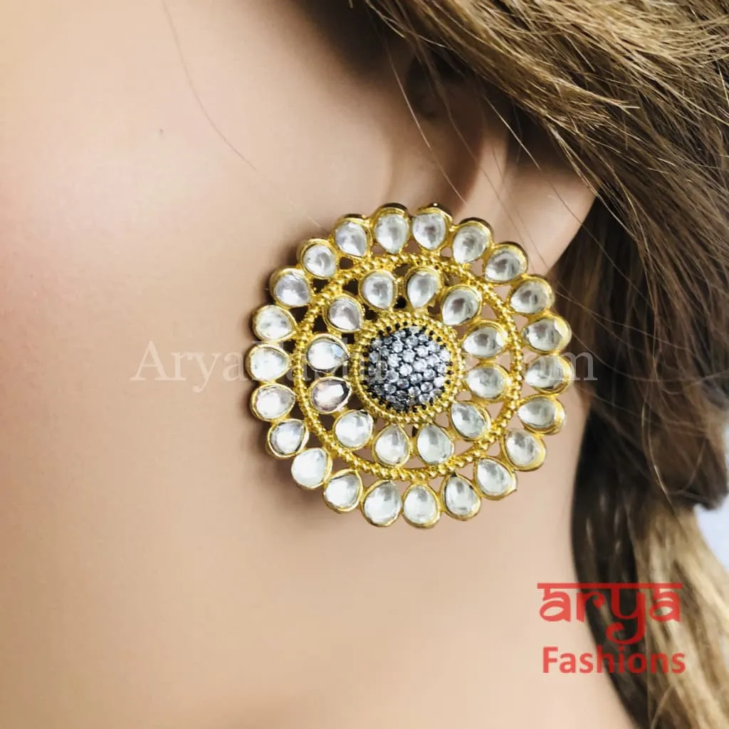 Cubic Zirconia Round Kundan Stud Earrings/Ethnic Earrings