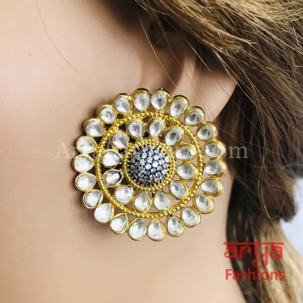 Cubic Zirconia Round Kundan Stud Earrings/Ethnic Earrings