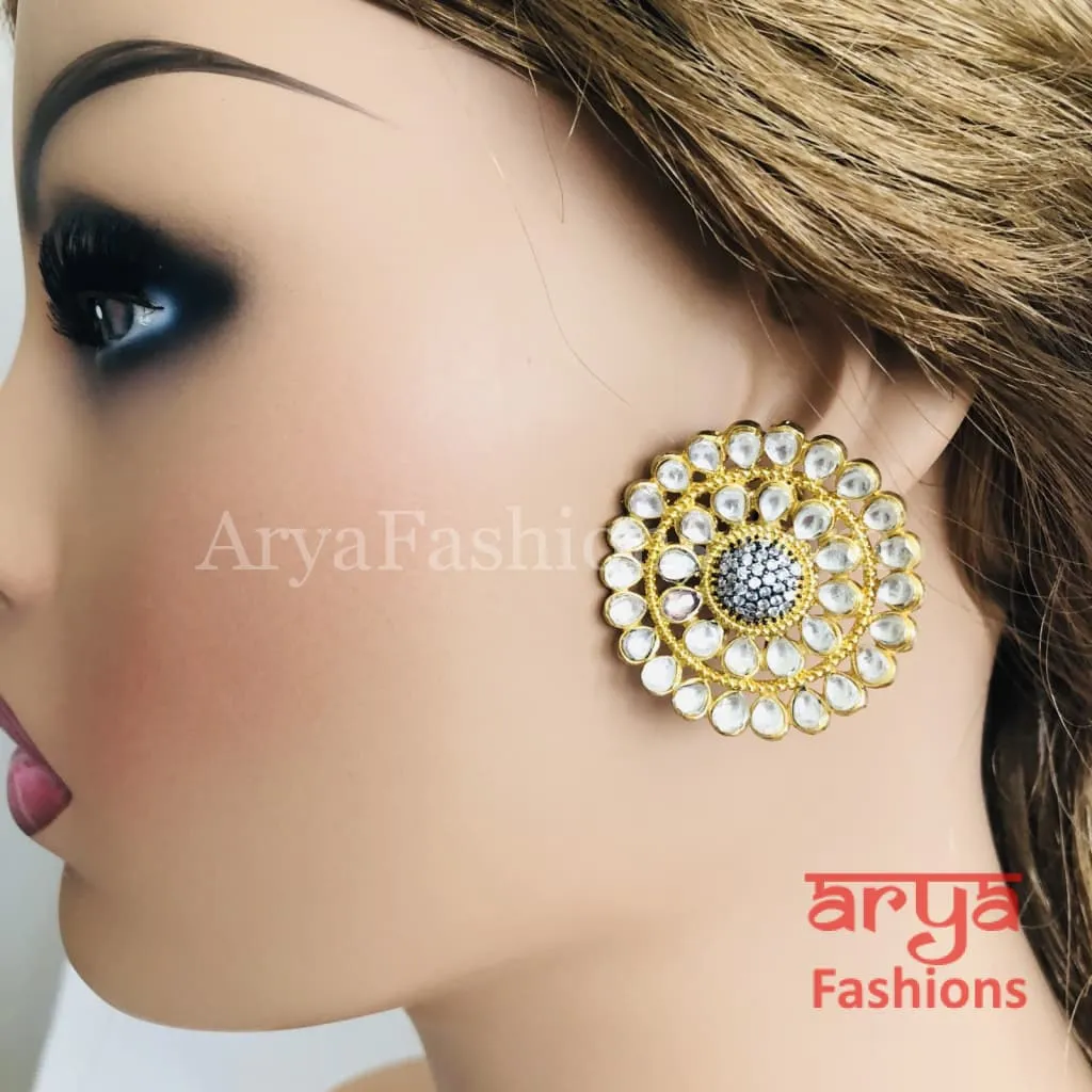 Cubic Zirconia Round Kundan Stud Earrings/Ethnic Earrings