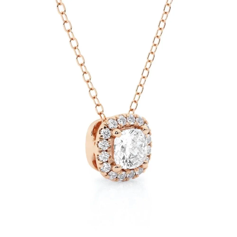 Cushion Cut Pavé Moissanite Halo Pendant Necklace