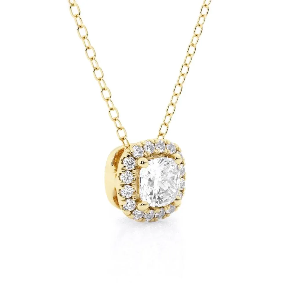 Cushion Cut Pavé Moissanite Halo Pendant Necklace