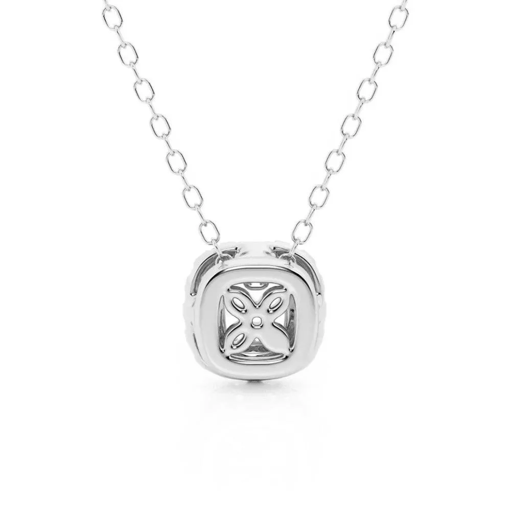 Cushion Cut Pavé Moissanite Halo Pendant Necklace