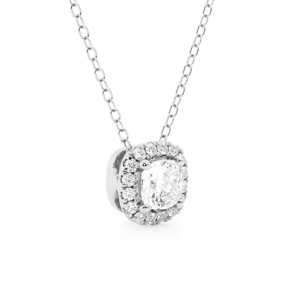 Cushion Cut Pavé Moissanite Halo Pendant Necklace