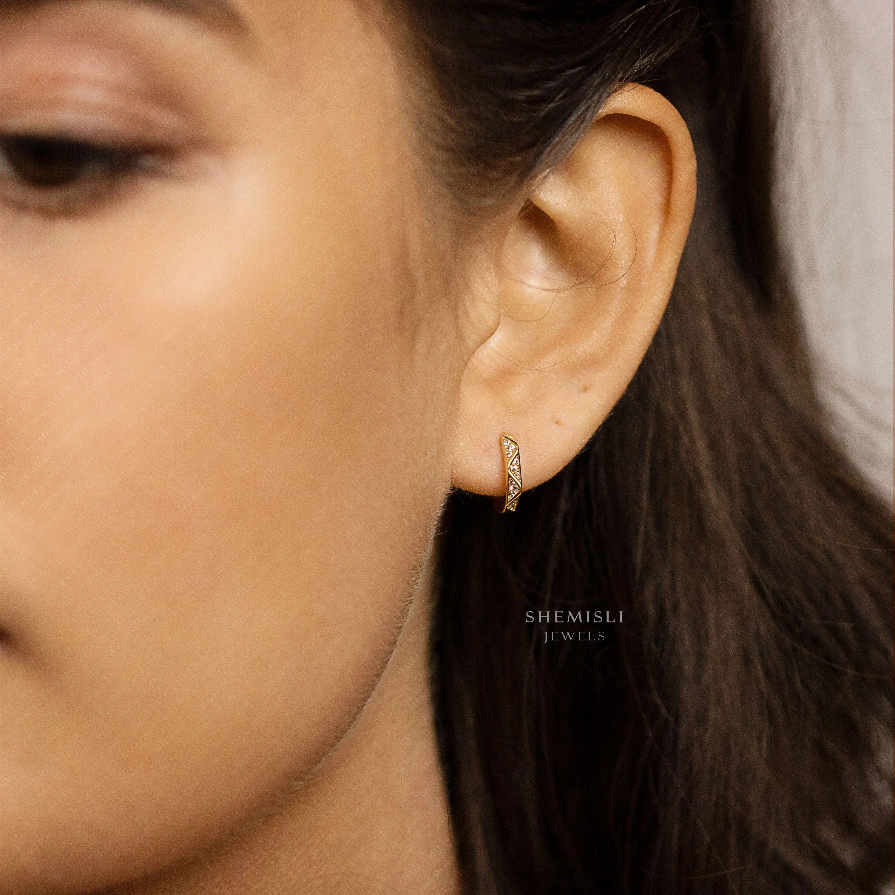 CZ Hoop Earrings, Huggies, Gold, Silver SHEMISLI - SH062