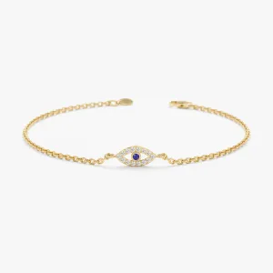 Dainty Diamond & Sapphire Evil Eye Bracelet, Zoey