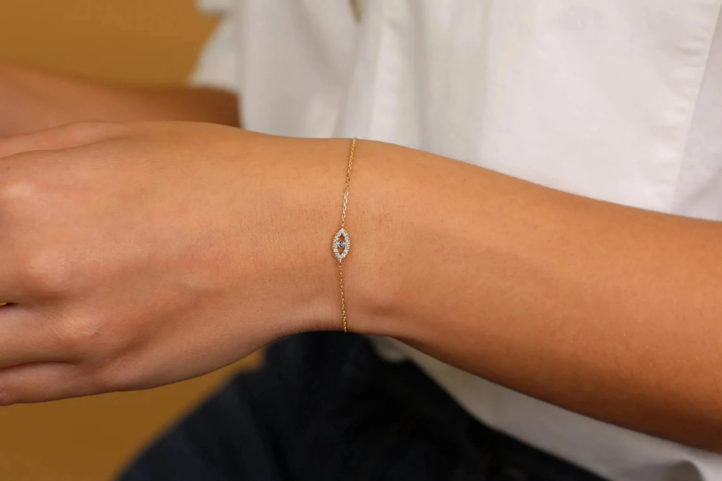 Dainty Diamond & Sapphire Evil Eye Bracelet, Zoey