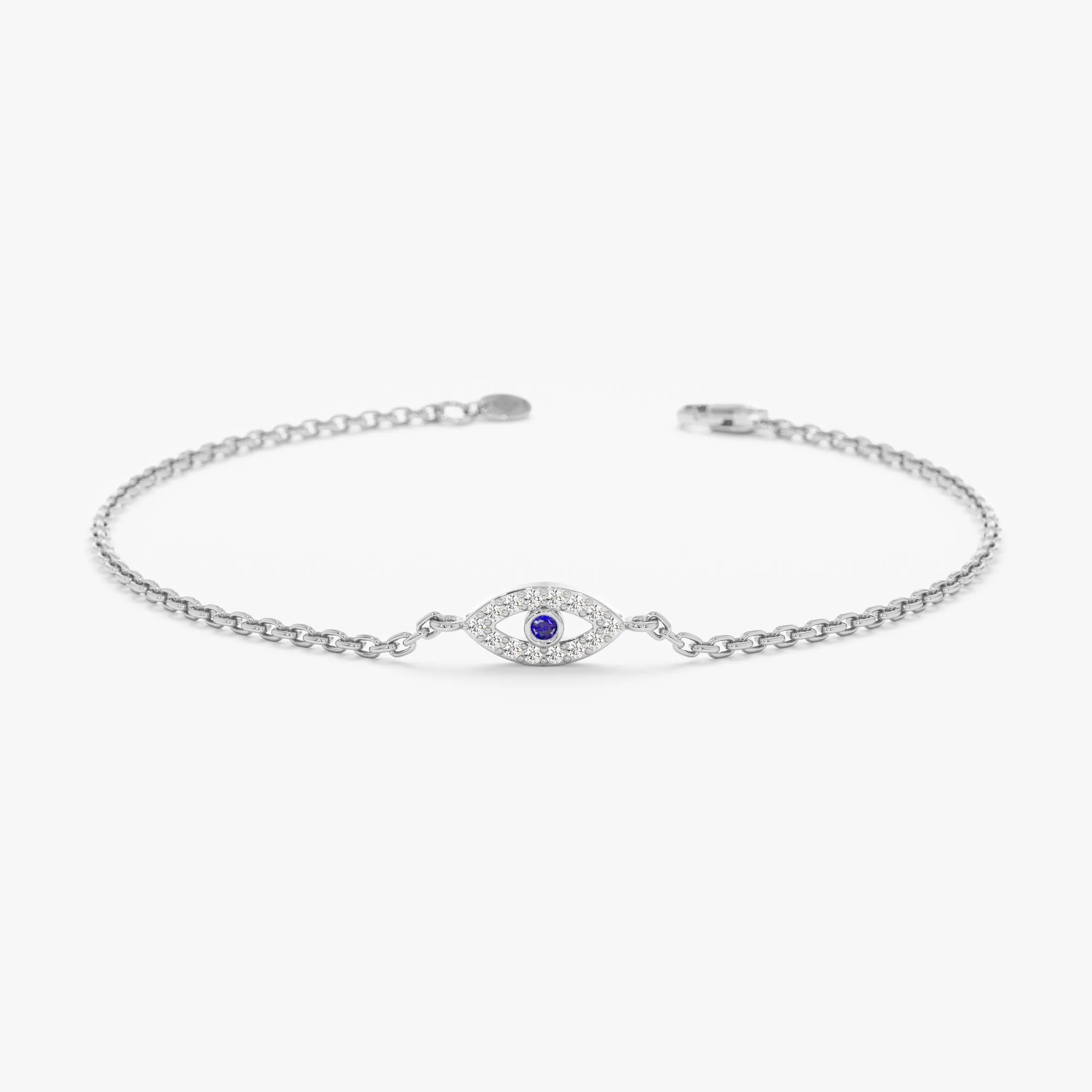 Dainty Diamond & Sapphire Evil Eye Bracelet, Zoey