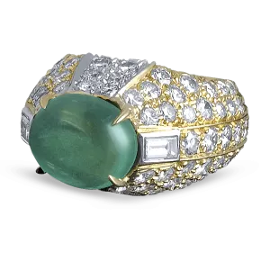 David Webb Emerald Cabochon & Diamond Ring, 4.50 Carats