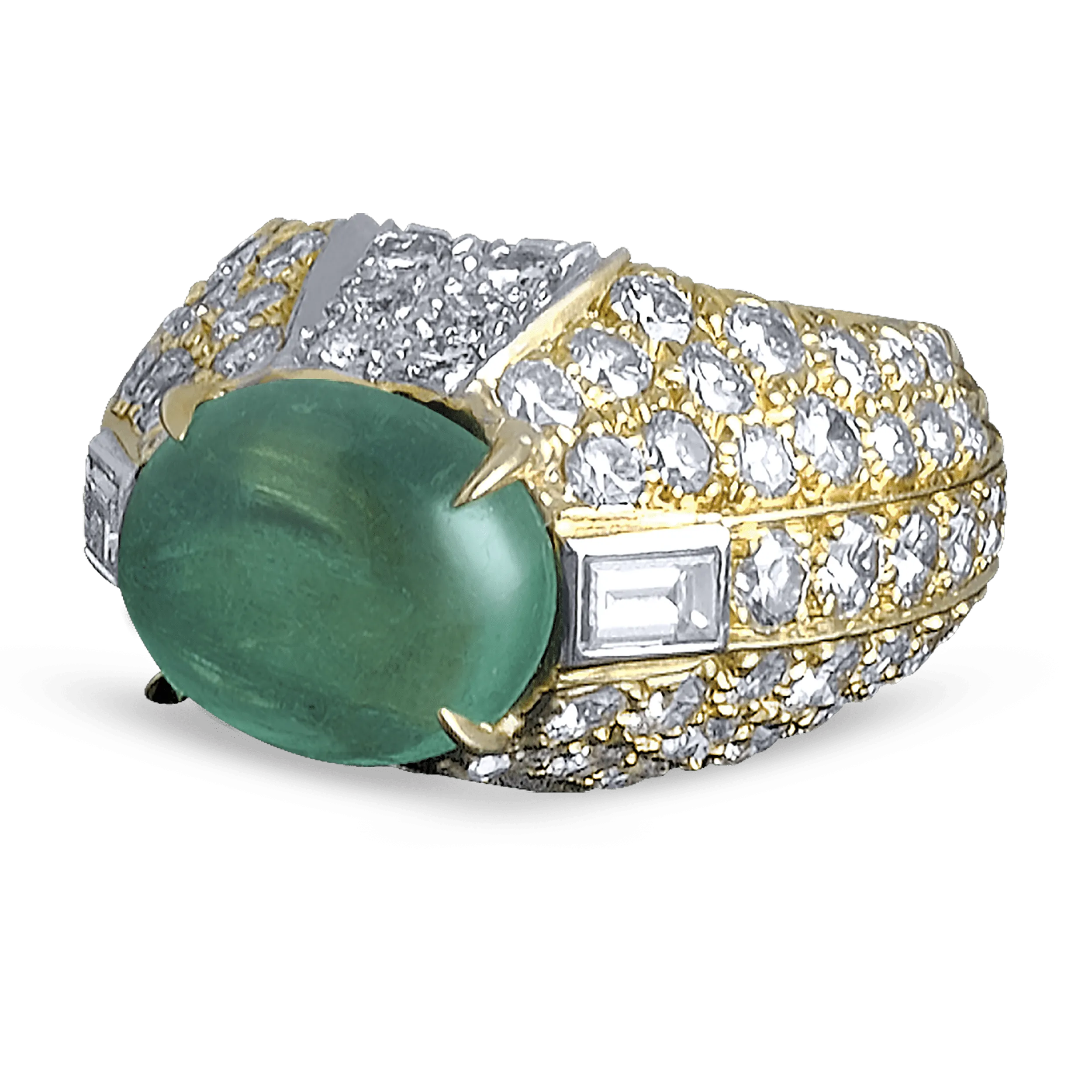 David Webb Emerald Cabochon & Diamond Ring, 4.50 Carats