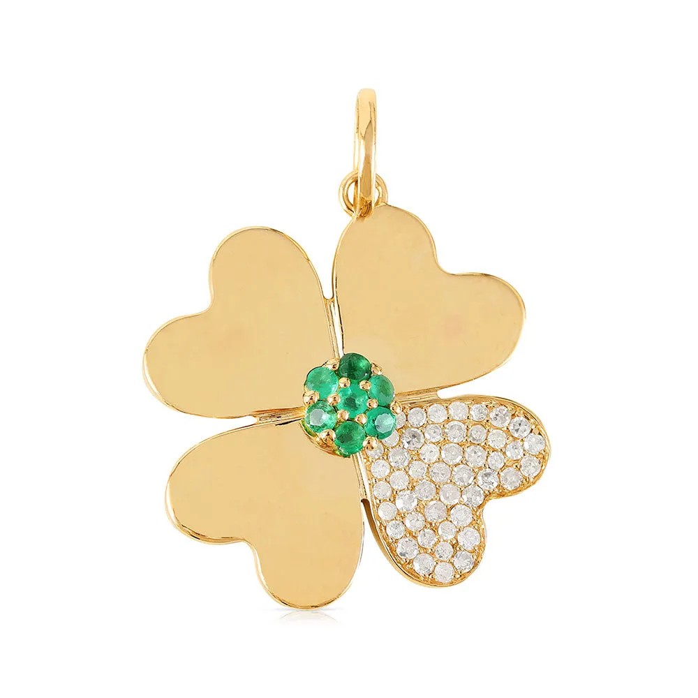 DIAMOND AND EMERALD FOUR LEAF CLOVER CHARM