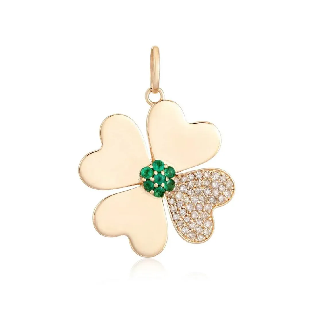 DIAMOND AND EMERALD FOUR LEAF CLOVER CHARM