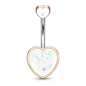 Double Hearts Opal Glitter Belly Ring Rose Gold