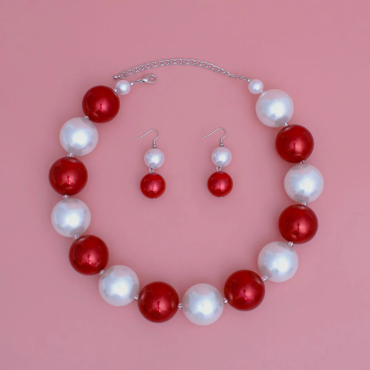 DST Sorority Inspired Red White 30mm Jumbo Pearl Set