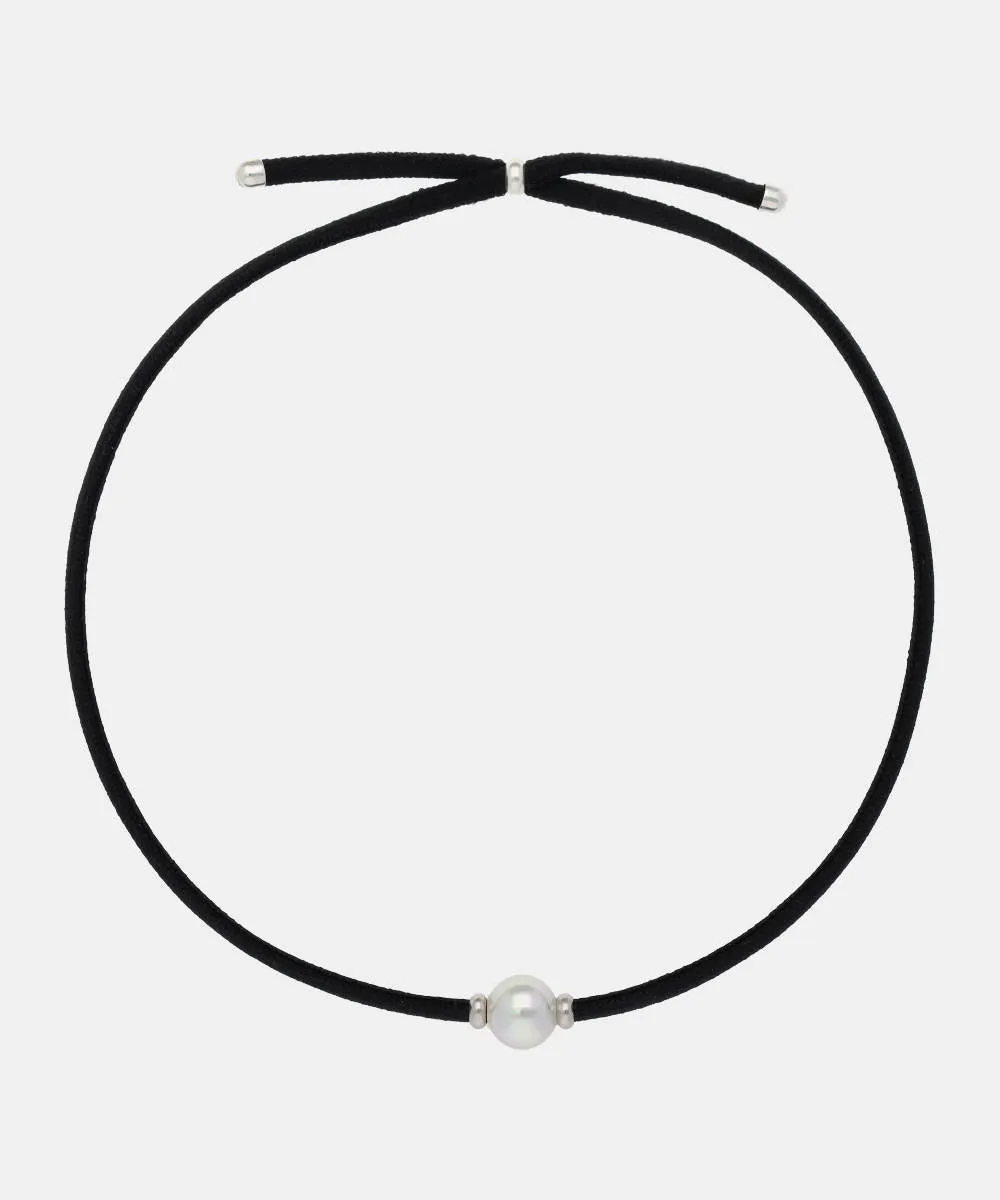 Elastic Black Necklace for Women with Organic Pearl, 10mm Round White Pearl, Adjustable 19.6" Length, Sifnos Collection