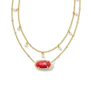 Elisa Pearl Multi Strand Necklace in Bronze Veined Red & Fuschia Magnesite