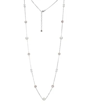 ELLE Silver Pearl & CZ Station Long Necklace (SI3482)