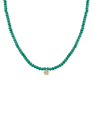 Emerald Gemstone & Diamond Necklace - 14K Yellow Gold