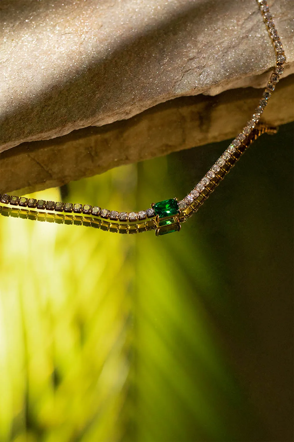 Emerald Tennis Necklace Green 14K Gold Plated