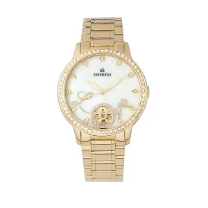 Empress Quinn Automatic MOP Semi-Skeleton Dial Bracelet Watch - Gold