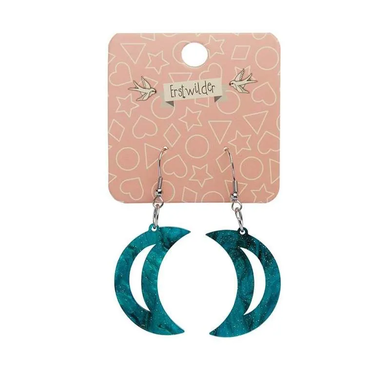 Erstwilder - Crescent Moon Chunky Glitter Resin Drop Earrings - Emerald