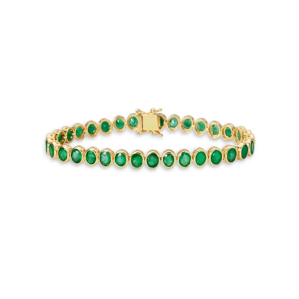 Fancy Oval Shape Emerald Bracelet (9.89 ct.) in 14K Gold