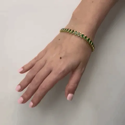 Fancy Oval Shape Emerald Bracelet (9.89 ct.) in 14K Gold