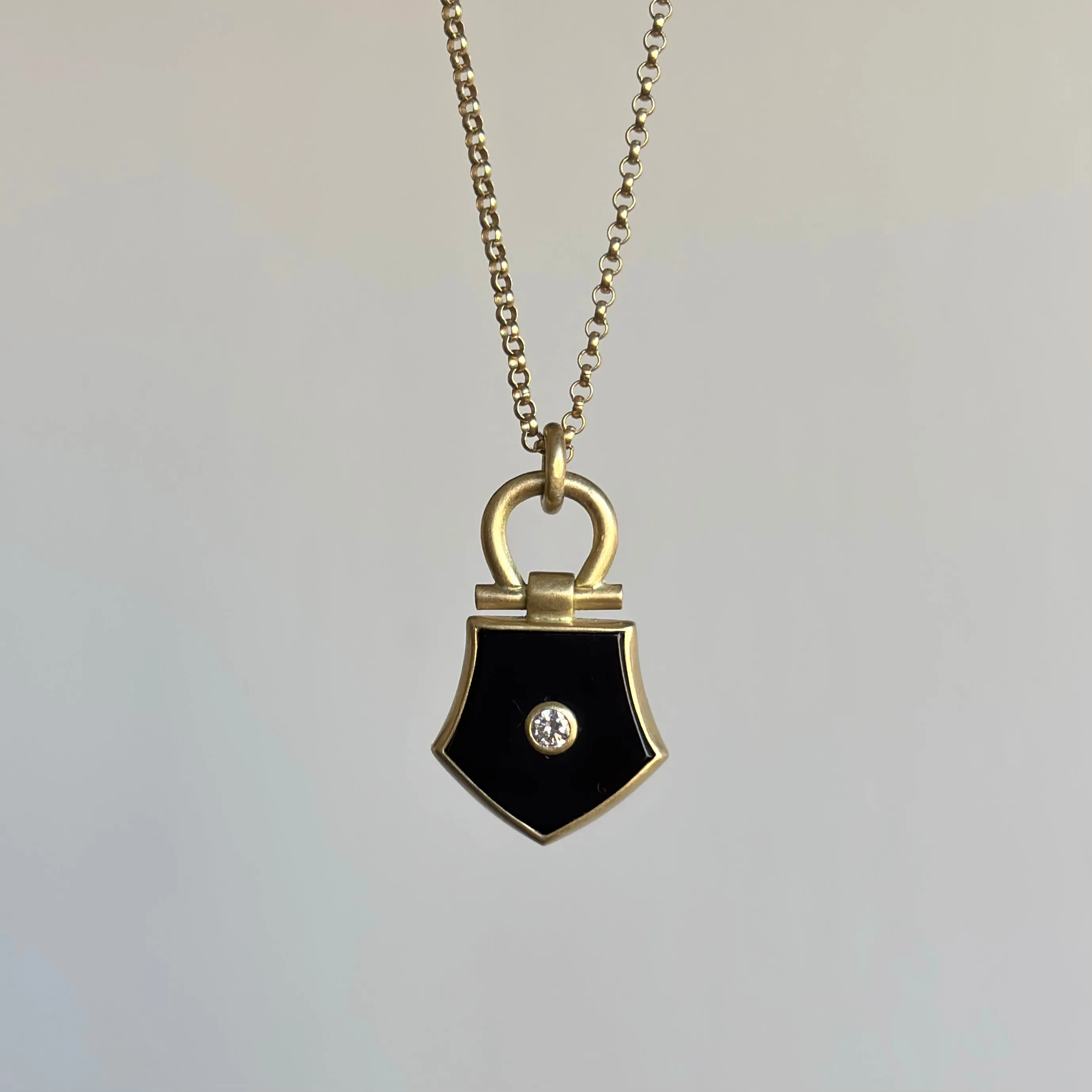 Flat Top Onyx Shield Pendant with Diamond