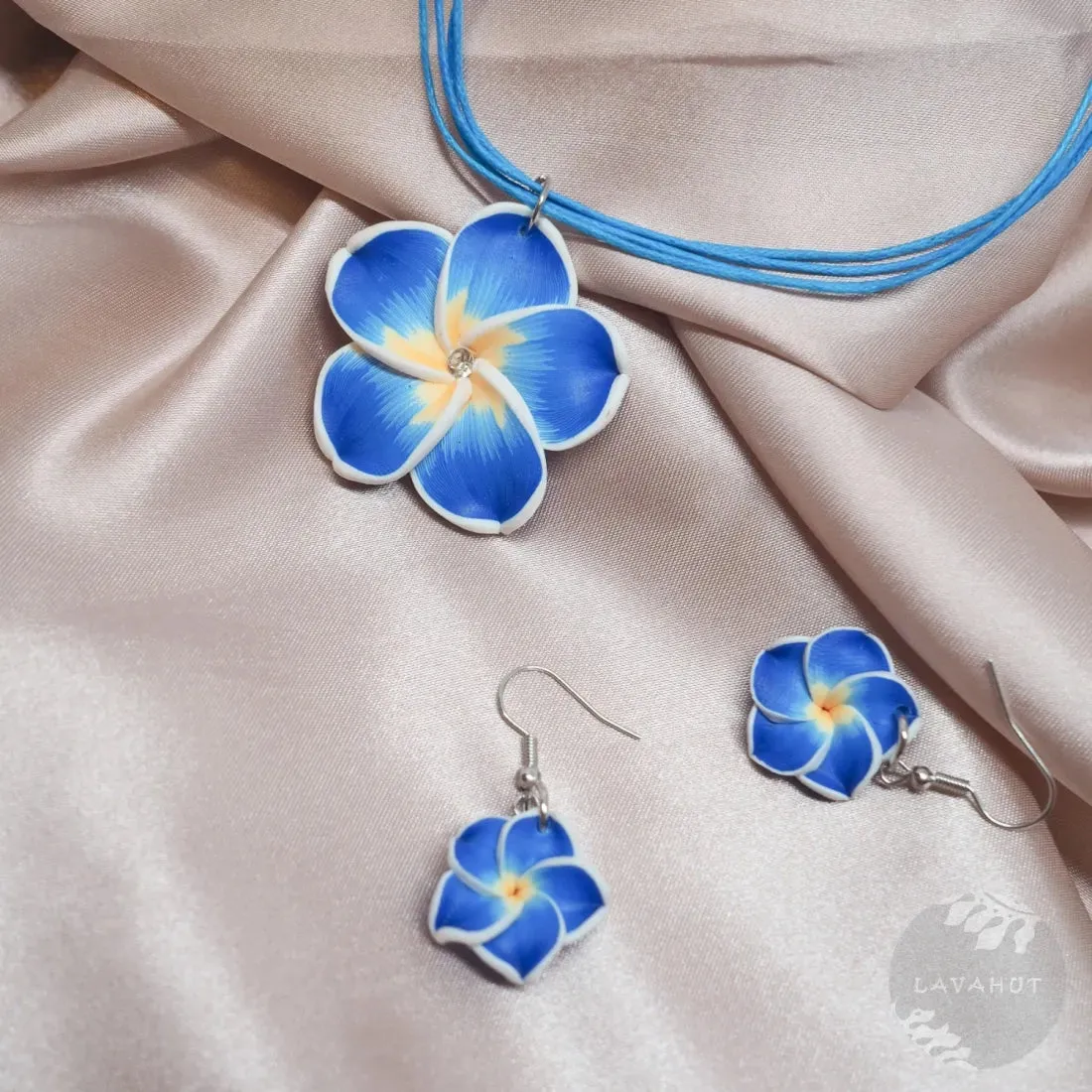 Flirty Plumeria Blue Drop Earrings