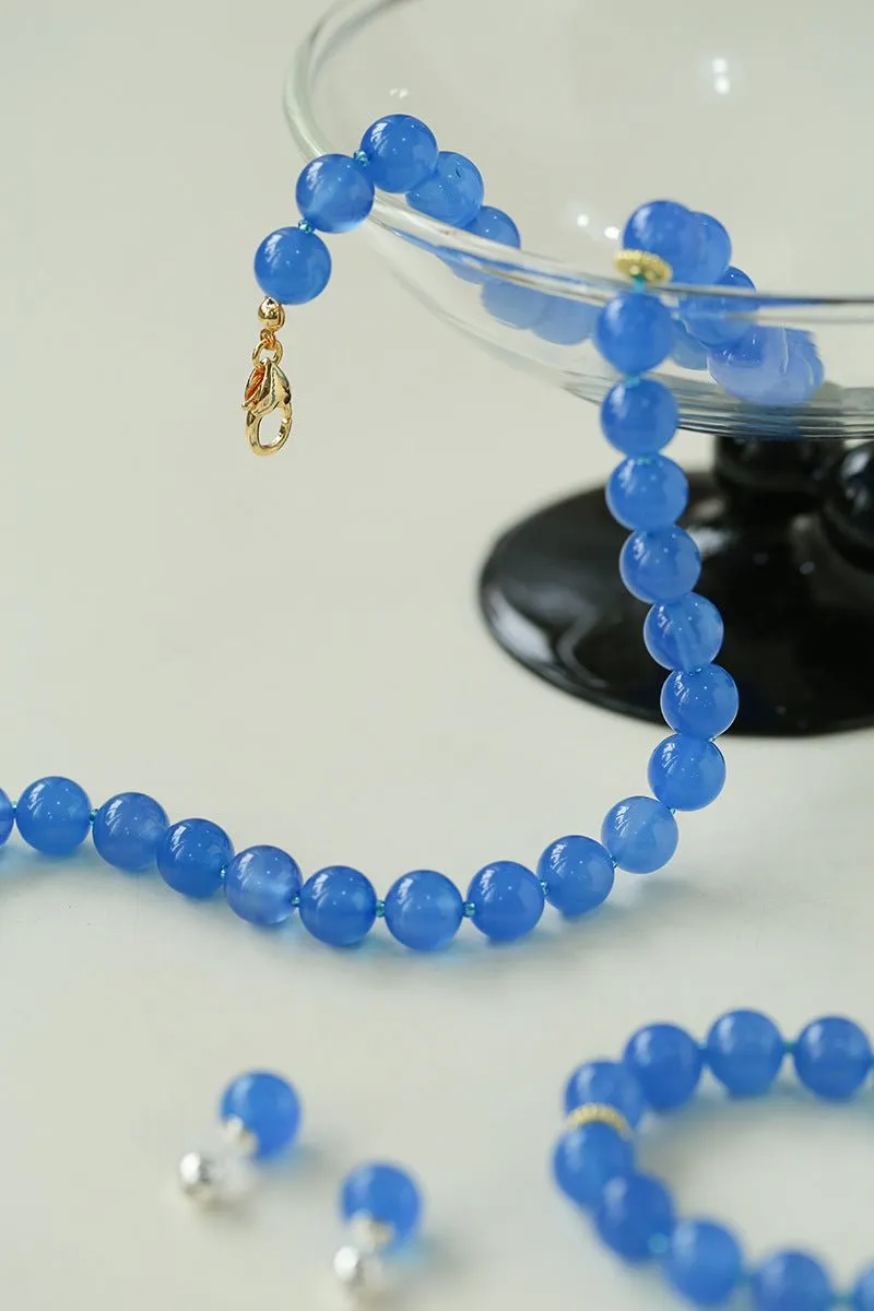 Glacier Blue Onyx Small Fresh Beaded Necklace