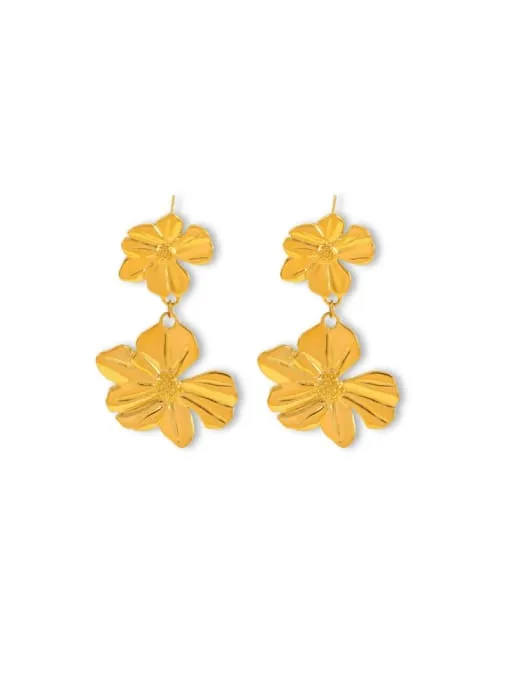 Golden Double Flower Statement Earrings 18K Gold Plated KESLEY