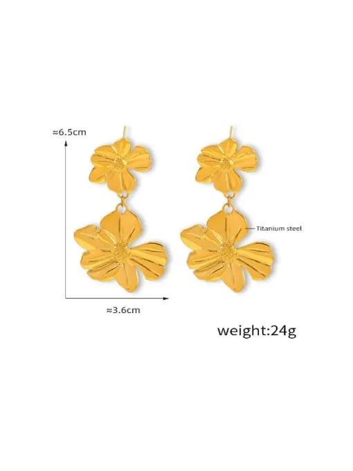 Golden Double Flower Statement Earrings 18K Gold Plated KESLEY