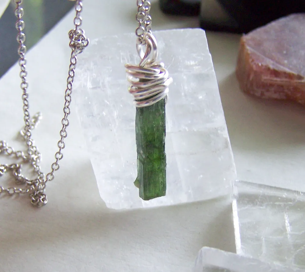 Green Chrome Diopside Raw Gemstone Natural Crystal Pendant Necklace