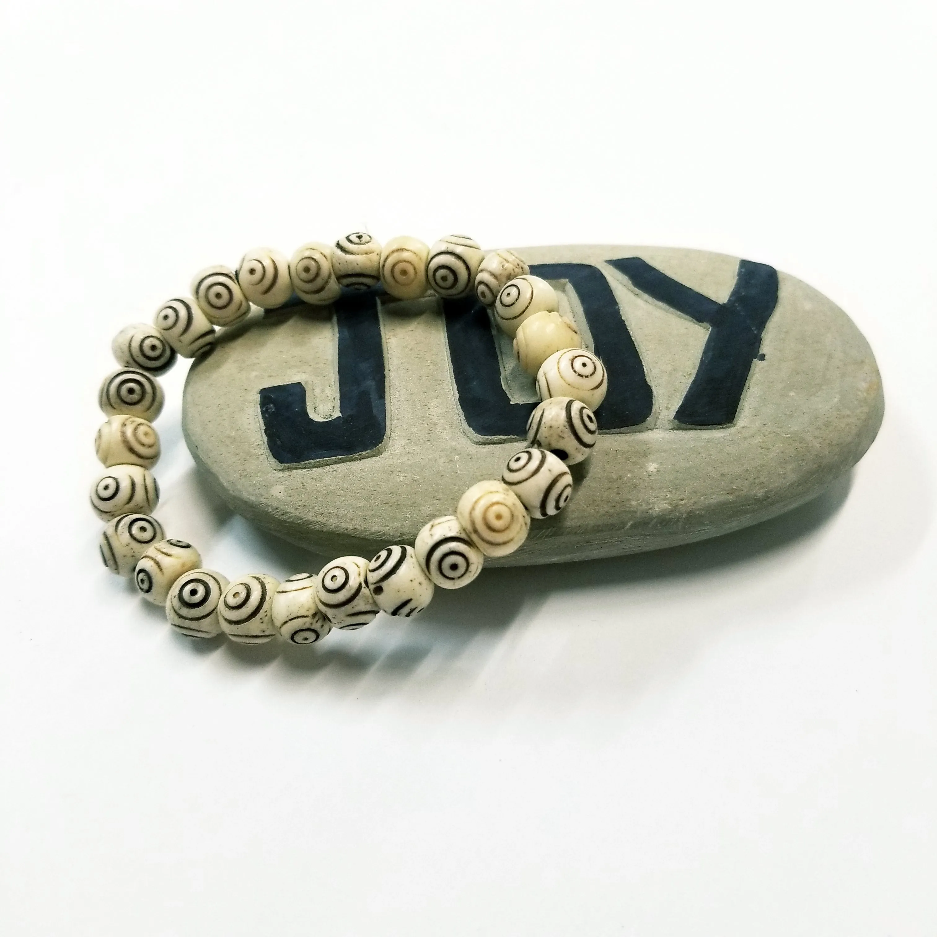 Hand Carved Bone Bead Bracelet