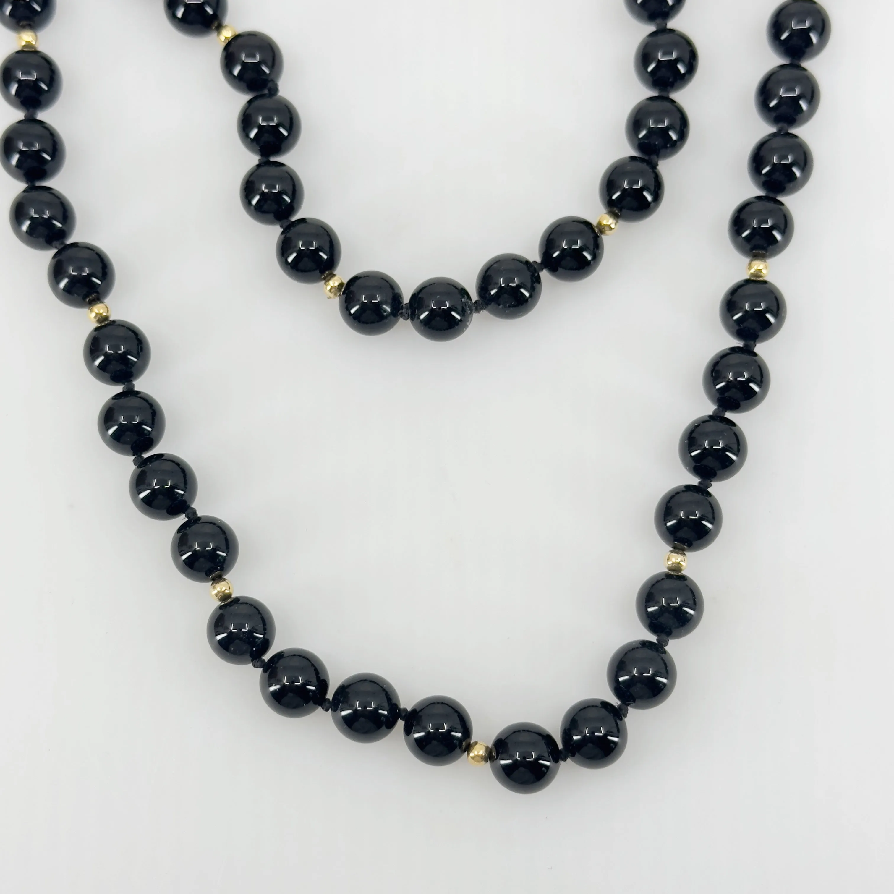 Hand Made 14k Gold onyx  bead necklace