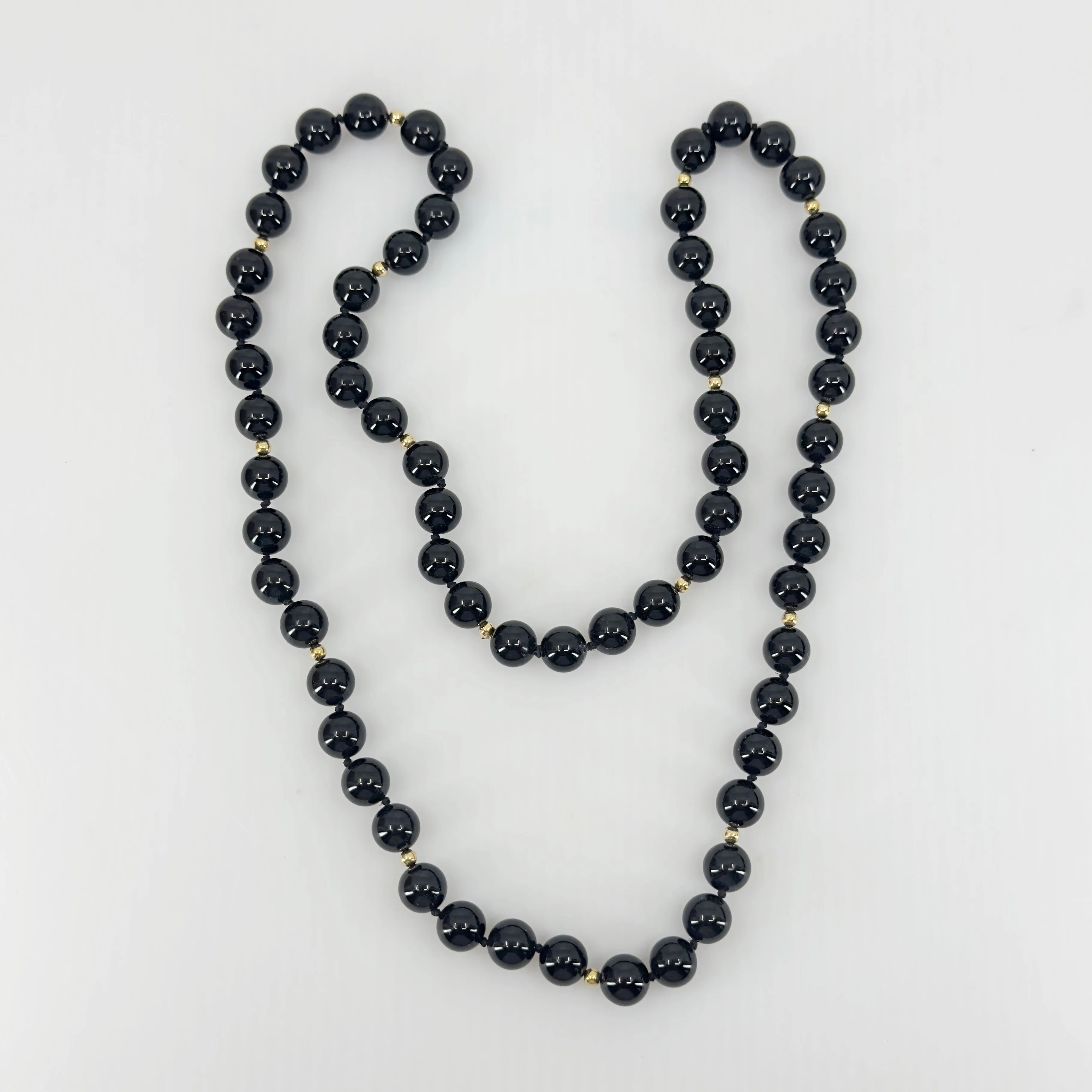 Hand Made 14k Gold onyx  bead necklace