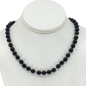 Hand Made 14k Gold onyx  bead necklace