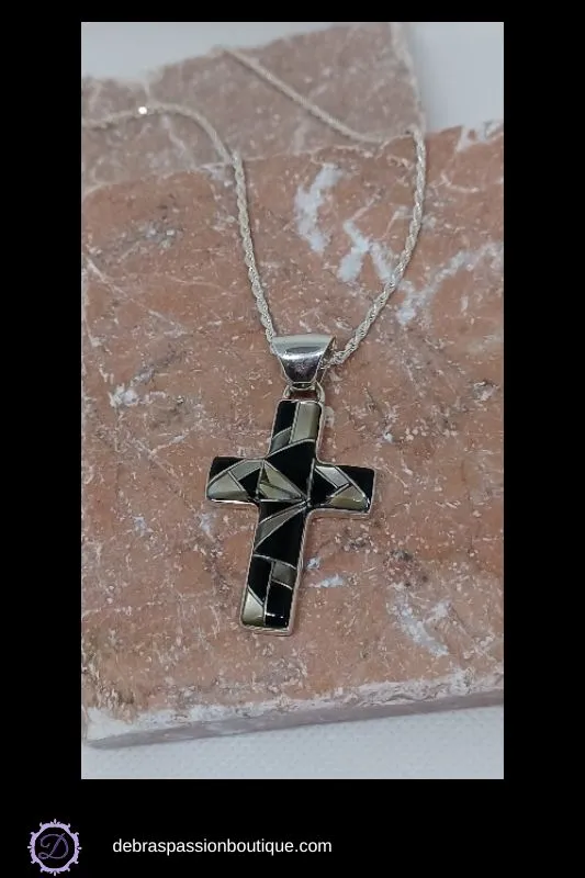 He Has Risen Cross Pendant Necklace - Black Onyx