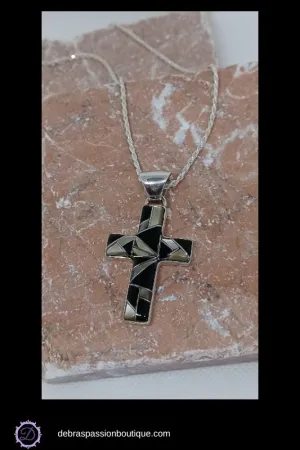 He Has Risen Cross Pendant Necklace - Black Onyx