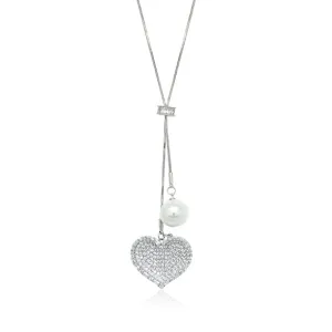 Heart Simulated Pearl Long Necklace