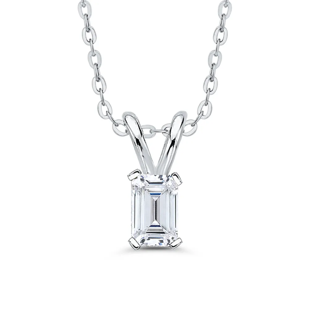 IGI Certified 1.01 ct. D - SI1 Emerald Cut Lab Grown Diamond Solitaire Pendant Necklace in 14K Gold