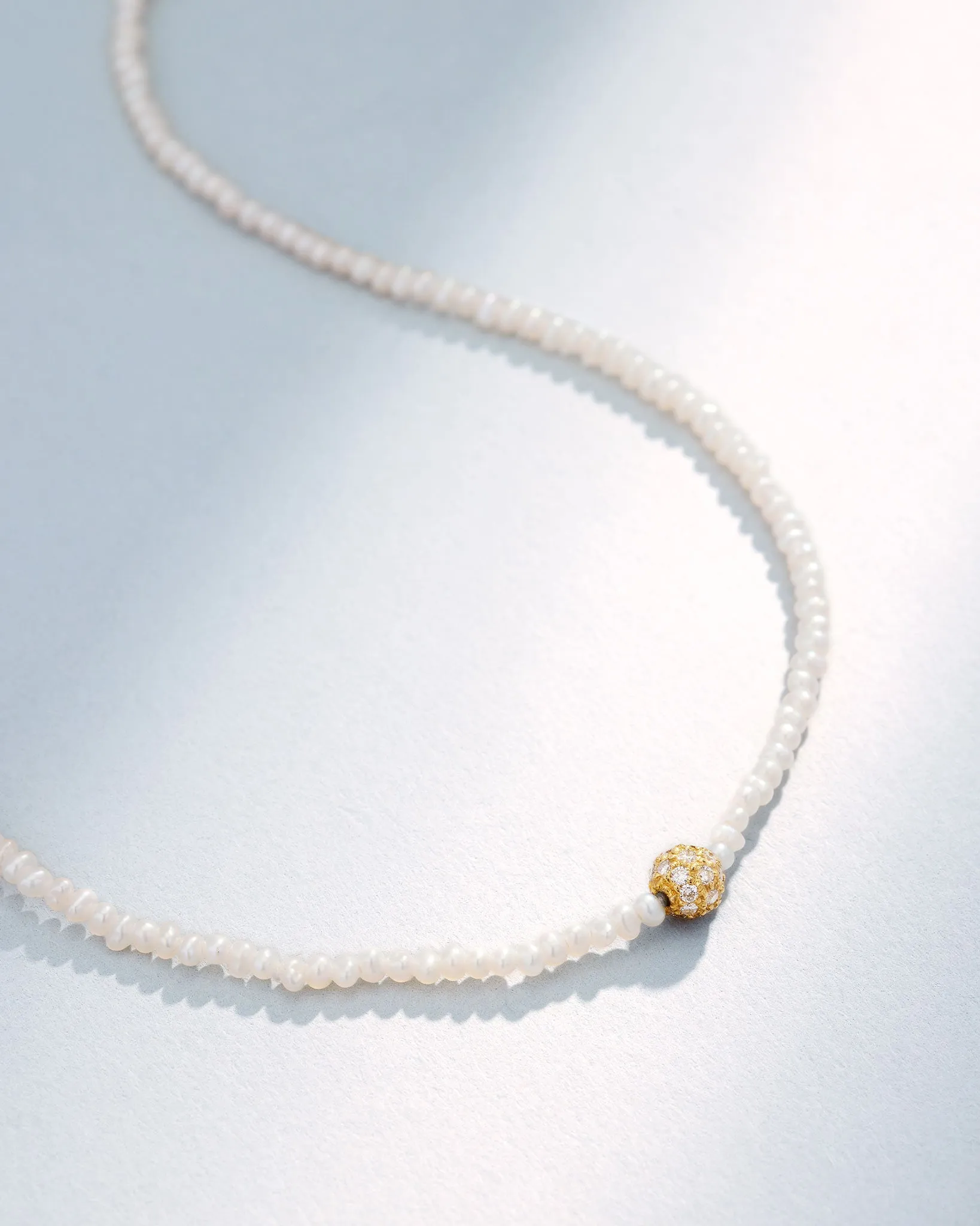 Infinite Beaded White Pearl & Mini Pave Diamond Rondelle Necklace