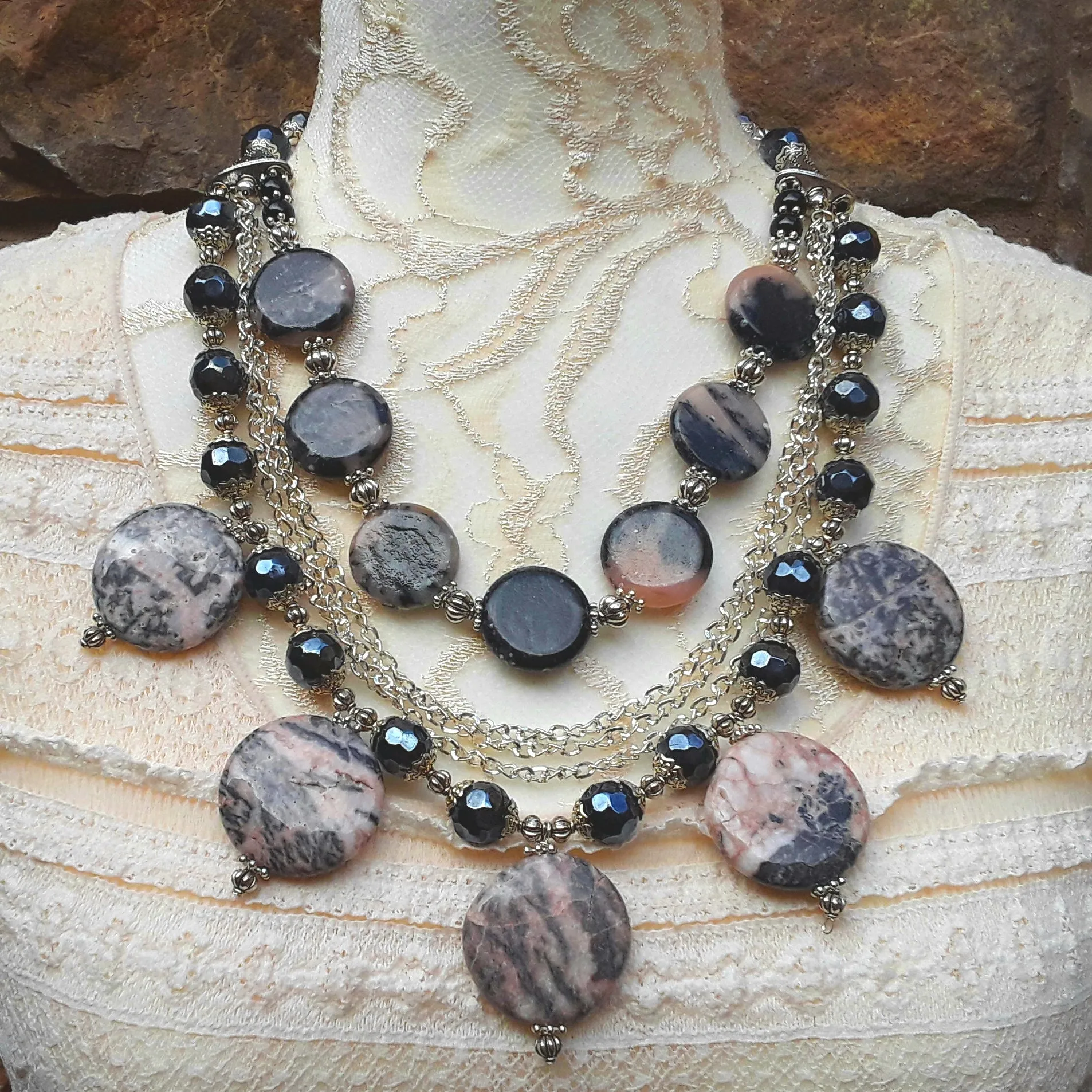 Jasper Multi-Strand Statement Necklace, Healing Gemstone Collar, Special Gift for Her